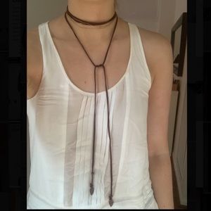Thin leather choker wrap necklace